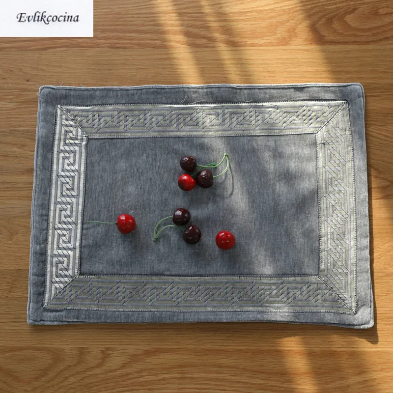 Free Shipping Gray Flannel Lace Placemat Kitchen Accessories Cotton