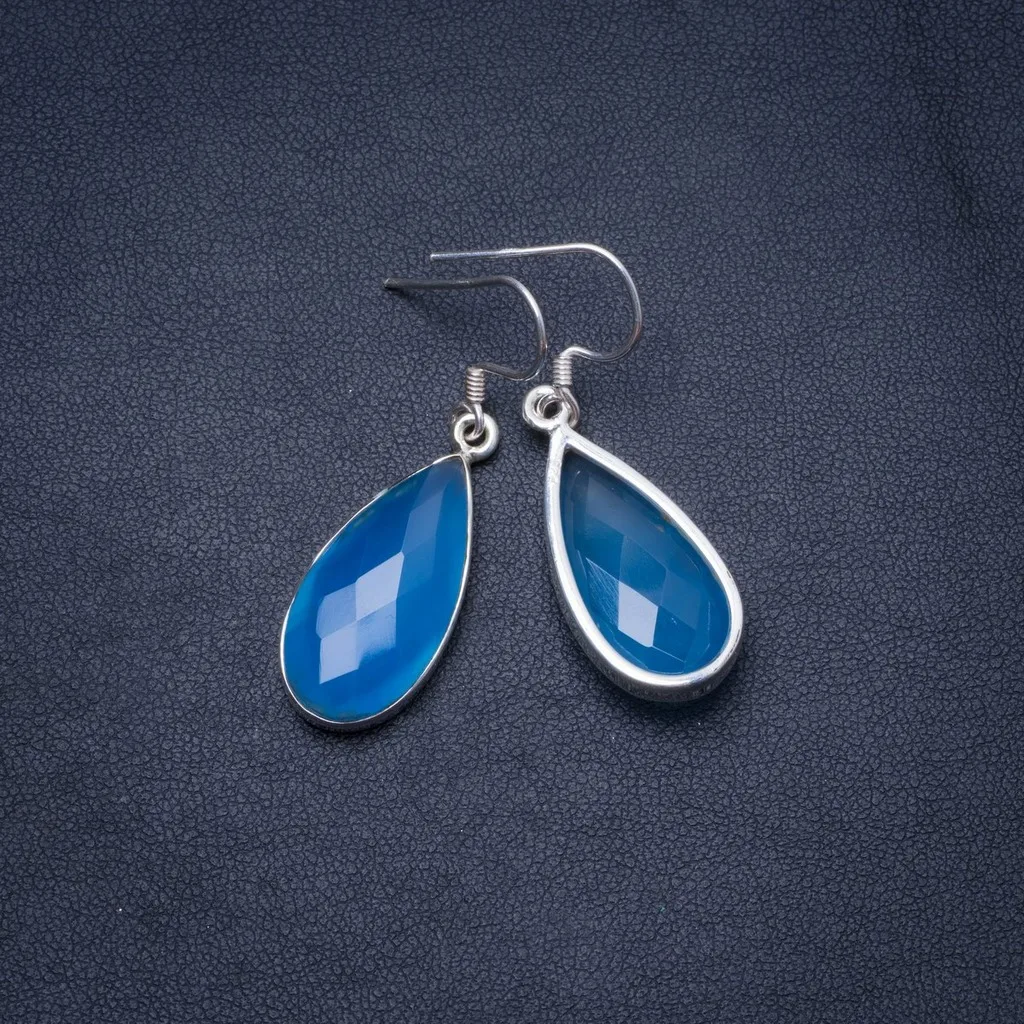 

Natural Chalcedony Handmade Unique 925 Sterling Silver Earrings 1.5" Y0204