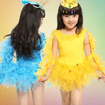 

Kids Soft fabric Halloween Costume Fancy Dress Girls Feather Chicken dancewear Costumes Stage Dancewear Dress With Wings