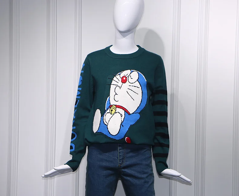 Star He Sui Weibo with The Same Cartoon Jingling Cat Round Collar Pullover Bottom Knitted Sweater 2019 Pullovers Sweater Women