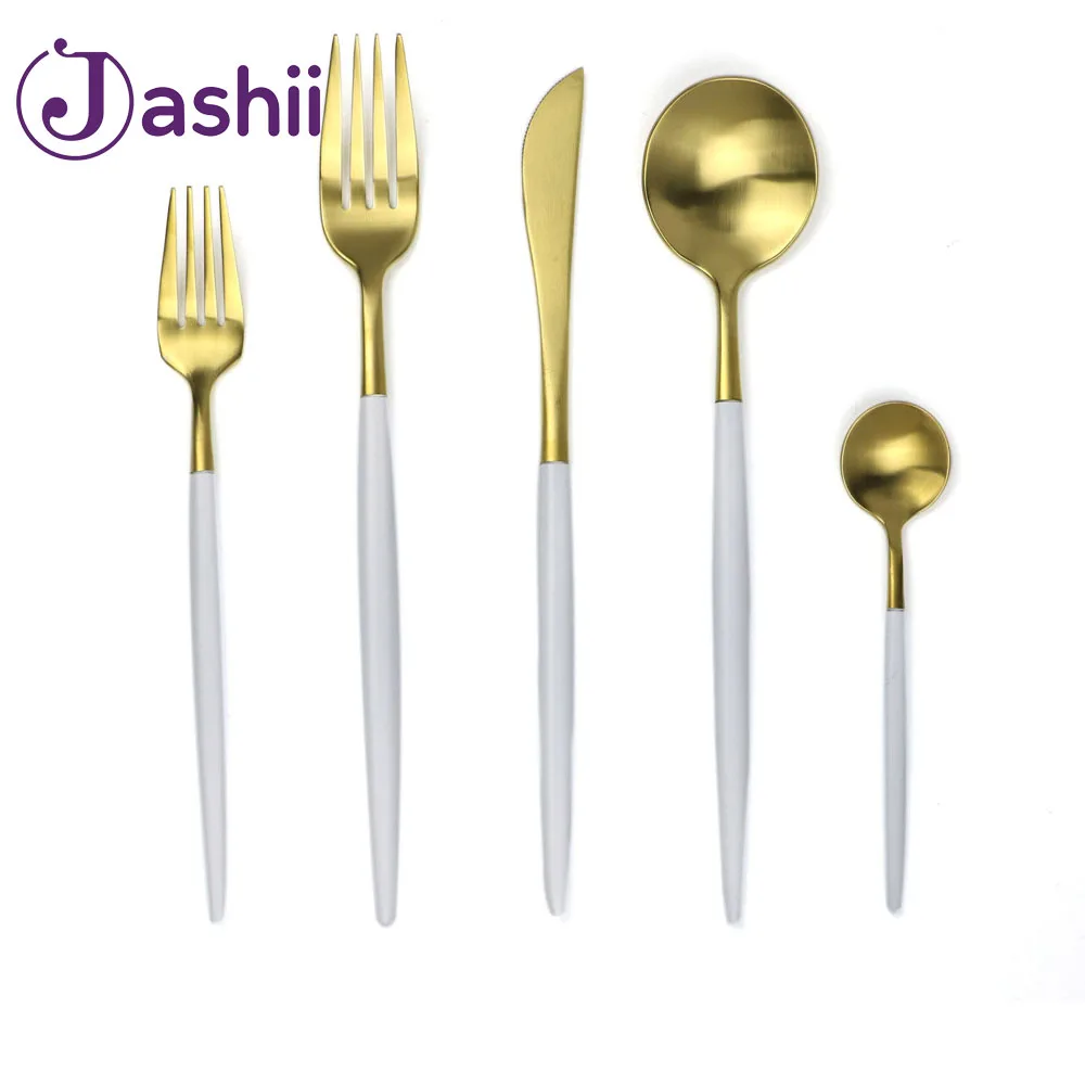 JASHII 5 шт./лот 18/10 столовые приборы из нержавеющей стали набор посуды с золотыми и