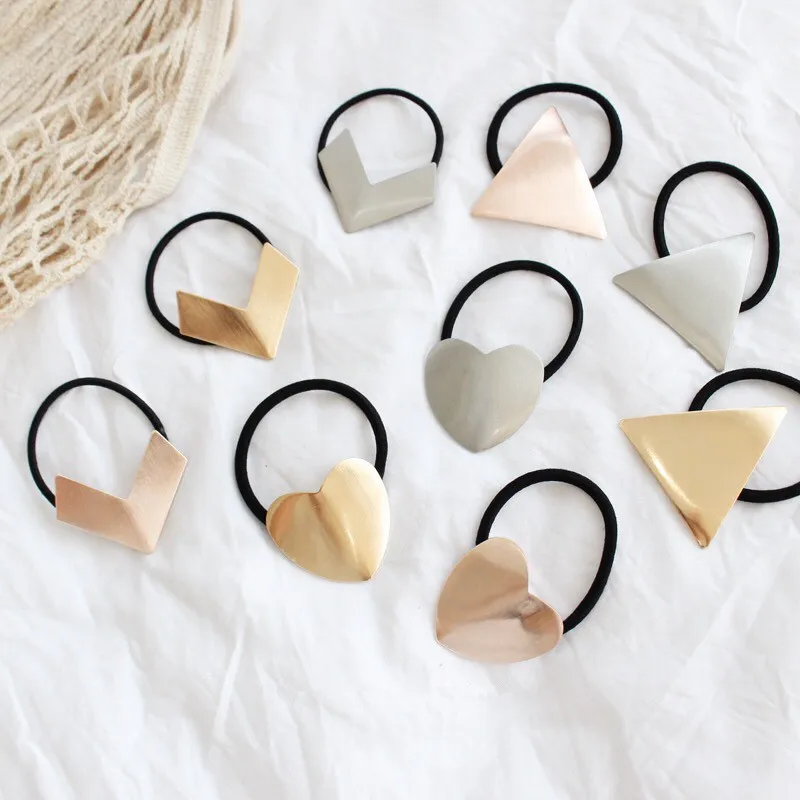 

2019 Popular Geometric Metal Simple Scrunchie Women Elastic Hair Rubber Bands Accessories For Girls Ties Hair Ring Rope Headwear