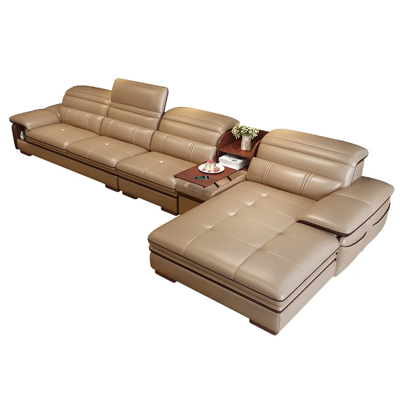 

Living Room Sofa storage speaker real genuine leather sofas salon couch puff asiento muebles de sala canape L shape sofa cama