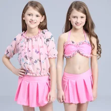 Новинка года; детский раздельный купальник из трех предметов; красивый купальник для девочек; летний купальник для девочек; бикини на пуговицах; детский купальник; розничная