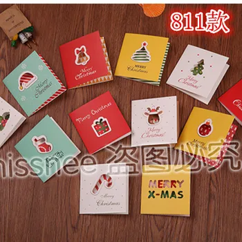 

Free ship!1lot=96pc!Three folding Christmas cartoon small greeting card / Holiday Card / Thanks business card/message card