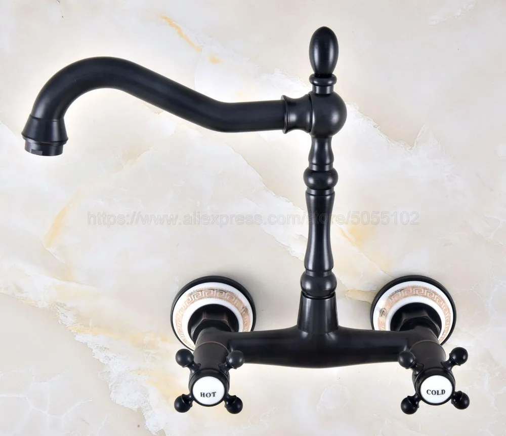 Bathroom Faucet Oil Rubbed Bronze Kitchen Mixer Tap Faucet Wall Mounted Dual Handle Hot And Cold Taps znf456