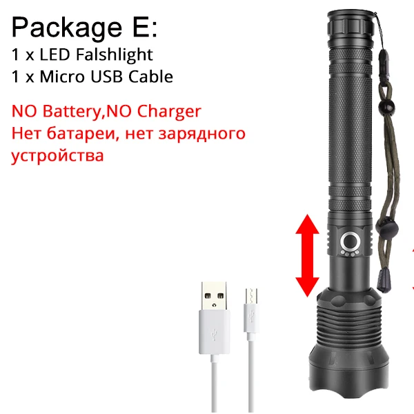 Package E Tactical XHP70.2 LED Flashlight Most Powerful XLamp XHP50 Rechargeable USB Zoom Torch XHP70 18650 26650 Hunting Lamp SelfDefense - Испускаемый цвет: Package E