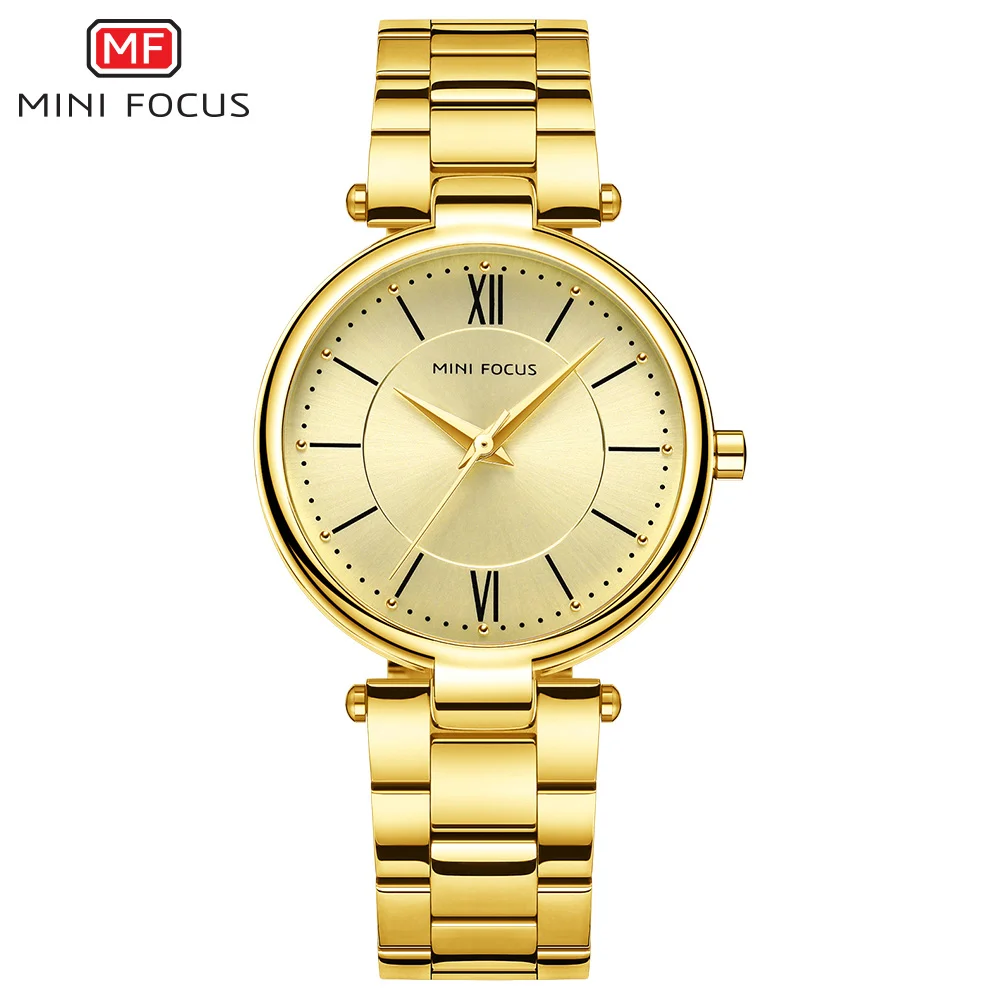 Мини фокус женские Ретро Простые аналоговые кварцевые часы из нержавеющей стали деловые нарядные часы для леди Женщины MF0189L черный - Color: MF0189L-Gold