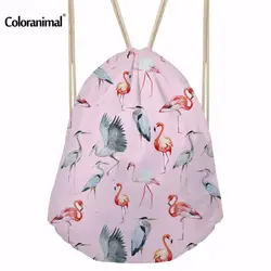 Coloranimal 3D Розовый Фламинго печати шнурок мешок ежедневно Повседневное строка плеча рюкзак Mochila детская обувь для девочек сумка для хранения