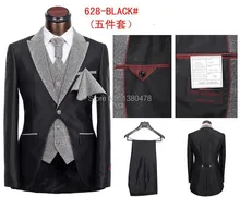 newest men’s brand business suits,leisure cultivate one’s morality wedding suits 5 piece (coat+pants+jacket+tie+handkerchief )