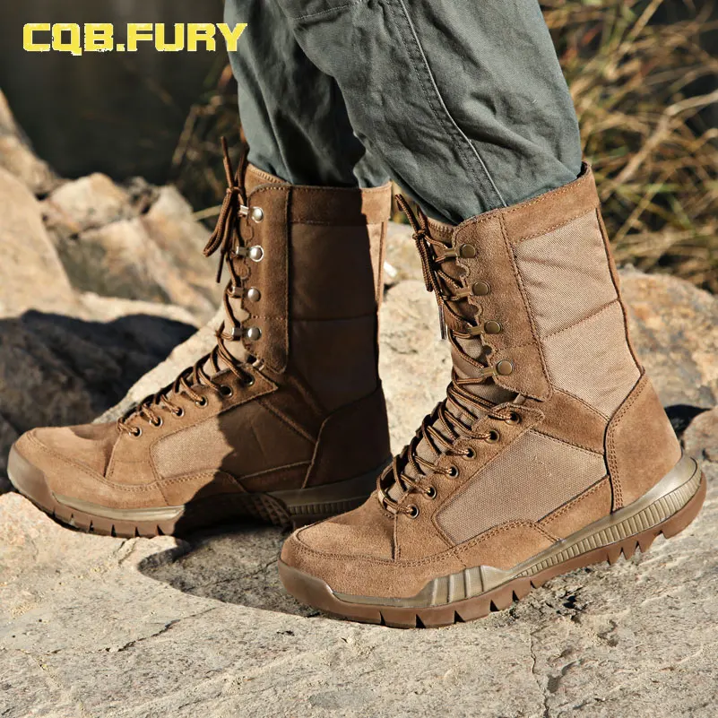 

CQB.FURY Autumn Mens Military super light leather desert boots Sand tactical cow suede lace-up comfortable army boots size38-46