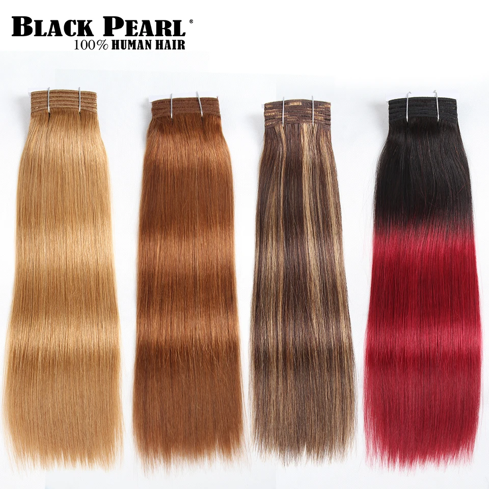 

Black Pearl Double Drawn Brazilian Yaki Straight Hair Human Hair Weave Bundles Remy 27/30/ 6/8/ Red/ 99J Hair Bundles