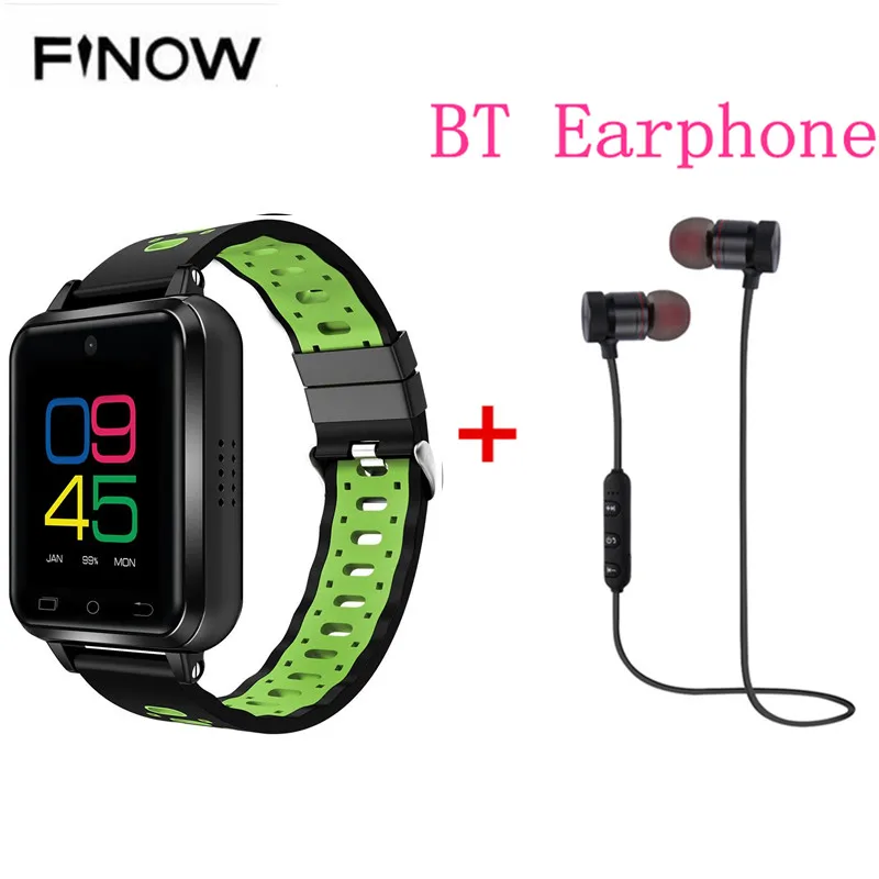 FINOW Q1 PRO 4G Smartwatch телефон 1,54 дюймов Android 6,0 Смарт часы gps Bluetooth MTK6737 четырехъядерный 1,3 ГГц 8 Гб rom часы для мужчин - Цвет: green add earphone