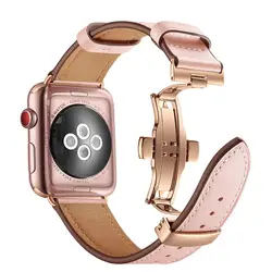 Бабочка из розового золота застежка кожаный ремешок для Apple Watch группа 38 мм 42 iWatch Мода Заменить браслет Ремешки наручных часов