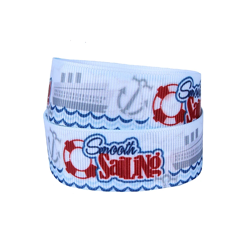 Flra Ribbon Summer Smooth Sailing Patterns Anchor E Lifebuoy Printed Grosgrain Cheer Ribbon