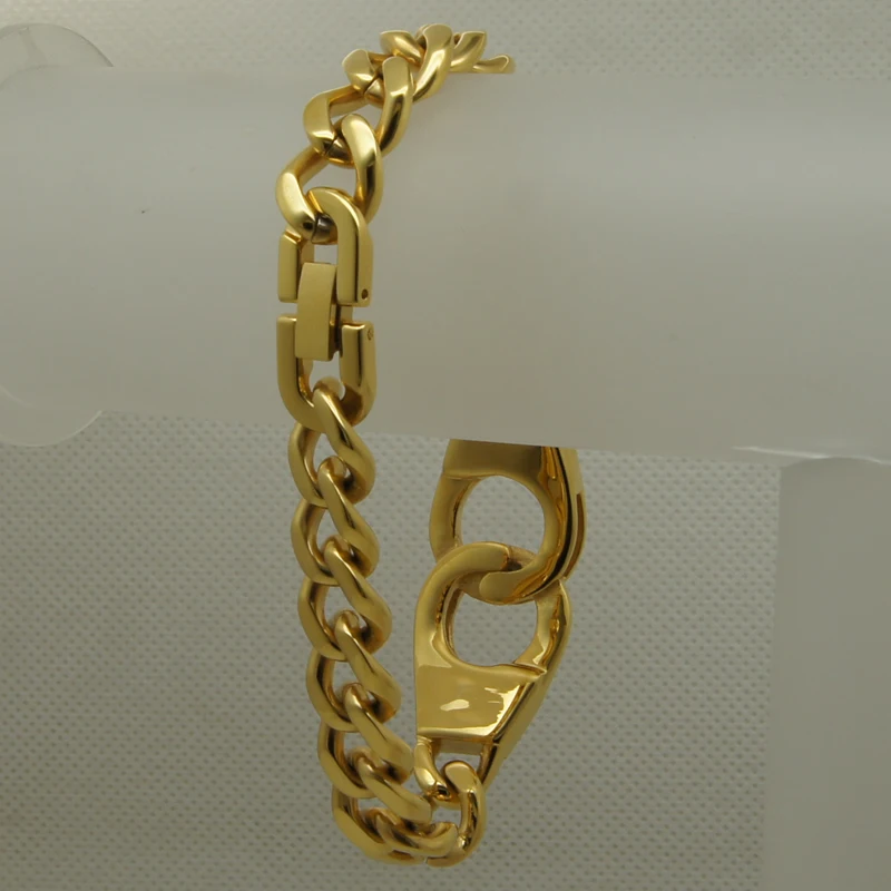 cool 8.66'' silver/gold plating handcuffs curblink 316L stainless steel bracelet
