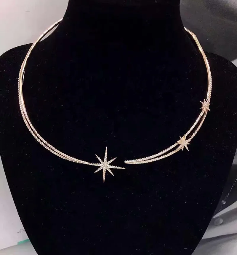 

YP235 Luxury 925 Sterling Silver Zircon Star Torques Star Choker Necklace A*M Design For women Gift wedding party jewelry