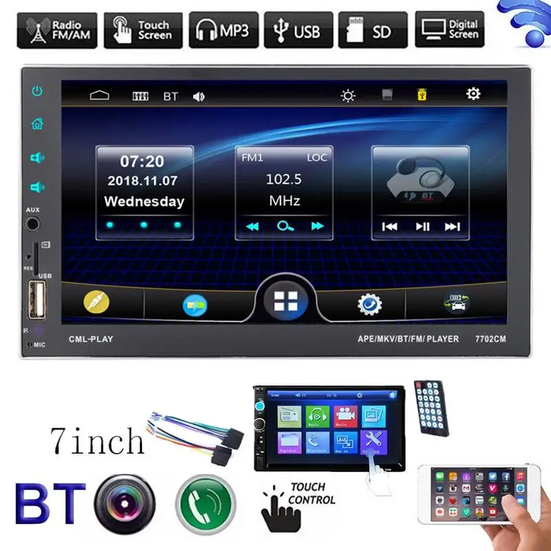 

7 Inch HD Capacitor Full Touch Screen Dual USB Multifunction Car MP5 Bluetooth Stereo FM-7702CM MP5 Player