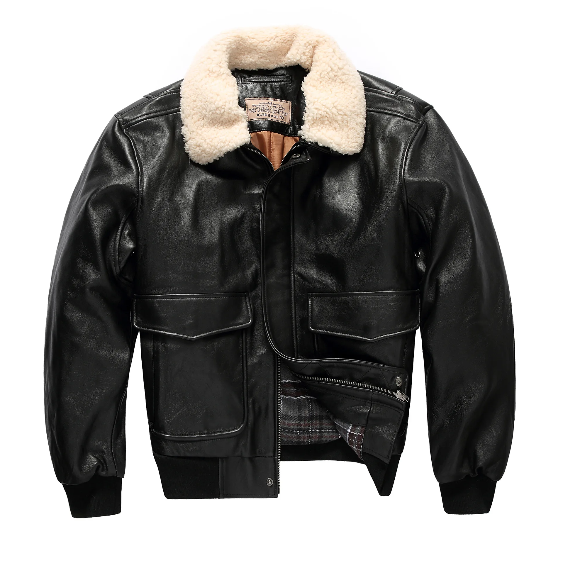 Винтажная мужская куртка из натуральной кожи из натуральной овчины, короткая мужская куртка-Авиатор, пальто Veste Cuir Homme YY448 - Цвет: Black