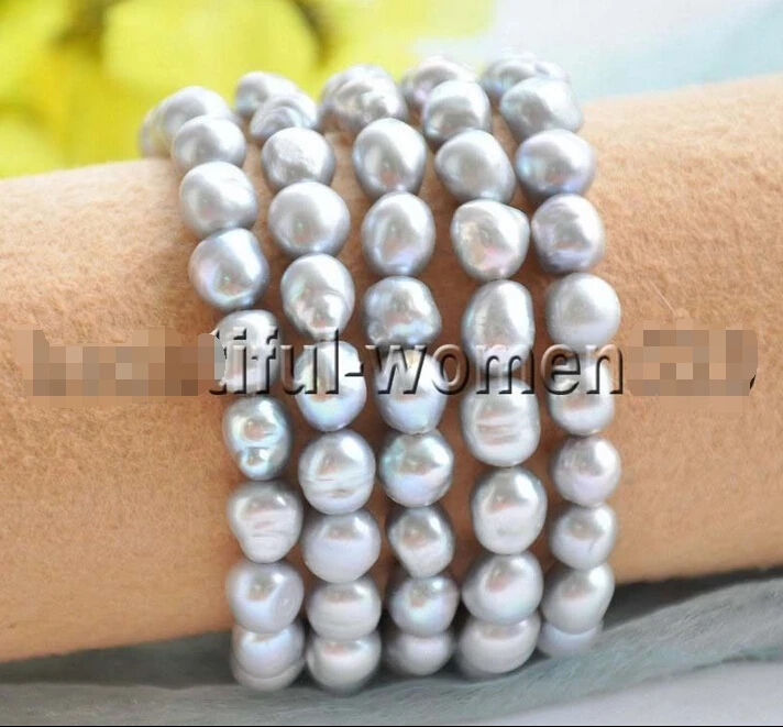 

Z7256 Wholesale 5pcs stretch 11mm baroque gray freshwater pearl bracelet @^Noble style Natural Fine jewe SHIPPING new >>free shi