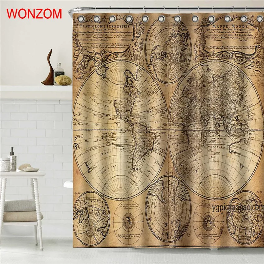 wonzom world map polyester fabric landscape shower curtain bathroom decor waterproof cortina de bano with 12 hooks gift 2017 in shower curtains from home