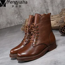 New Genuine leather women martin boots winter warm shoes botas feminina female vintage ankle fashion boots