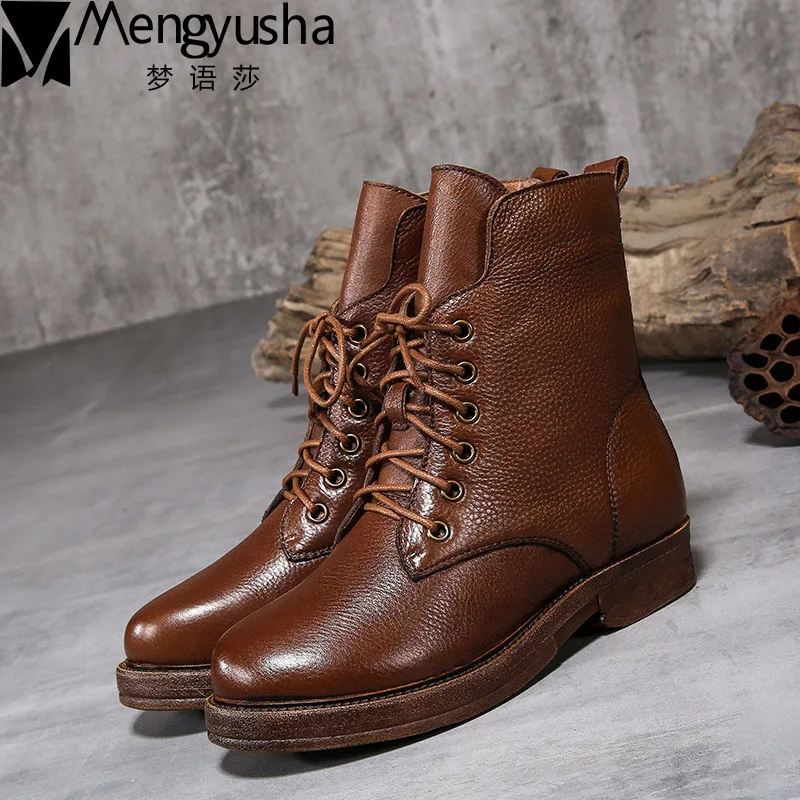 New Genuine leather women martin boots winter warm shoes font b botas b font font b