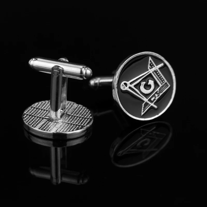 

Free Shipping Classic Black Round Cufflinks Masonic Freemasonry Peace Mens Costume Accessories For Men Christmas Gift Wholesale