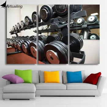 

HD Printed 3 piece canvas art gym dumballs fitness equipment poster canvas painting wall pictures for living room CU-1520C