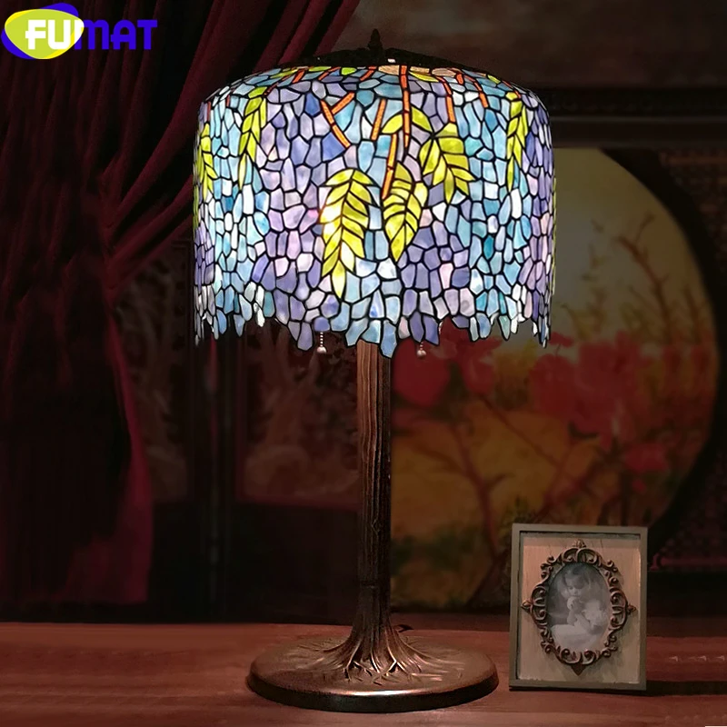 Fumat Wisteria Stained Glass Tiffany Style Table Lamps Copper