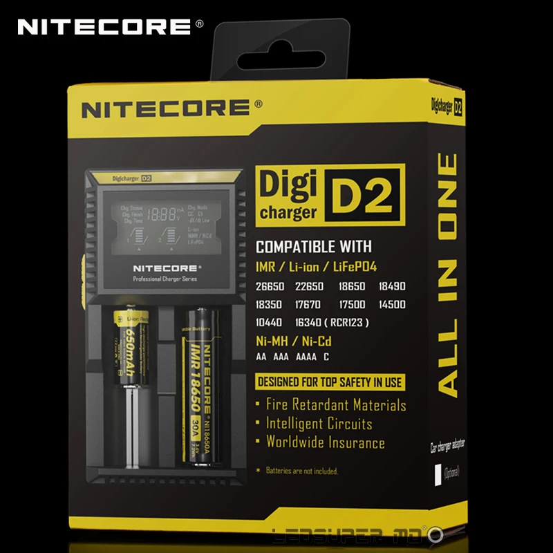 Новинка интеллектуальное зарядное устройство Nitecore D2 ЖК дисплей Цифровое