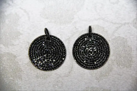 

Black CZ Micro Pave 30mm Disc Pendant with CZ Bail