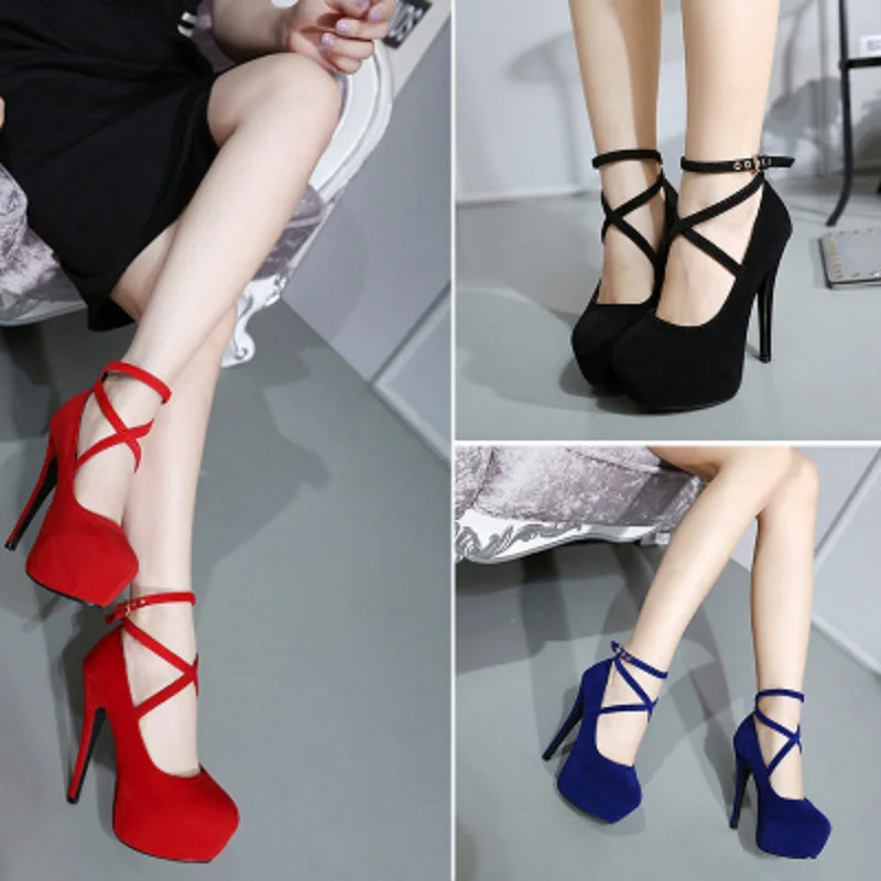 

Stage catwalk super high heel thick with straps hate sky high shoes high sexy night stiletto women's shoes