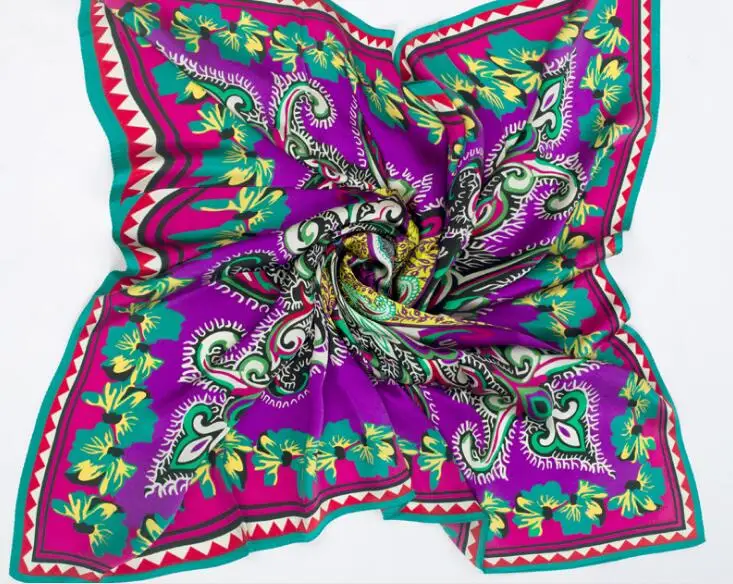

100% silk geometric print square scarf soft wraps for women
