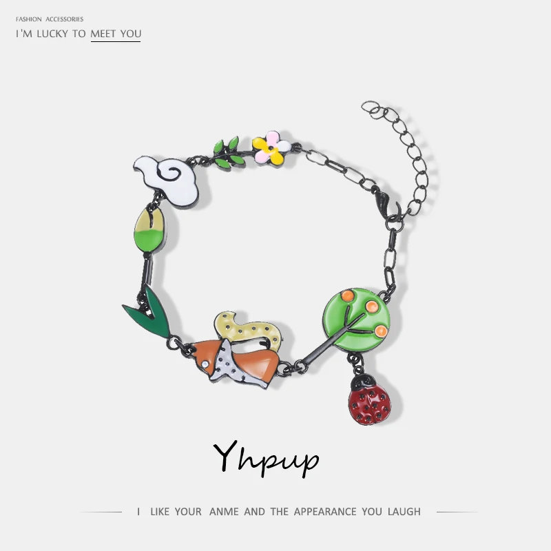 

Yhpup Customized France Brand Cute Enamel Squirrel Flowers Flaky Clouds Green Charm Bracelet Bangle For Women Girl Gift