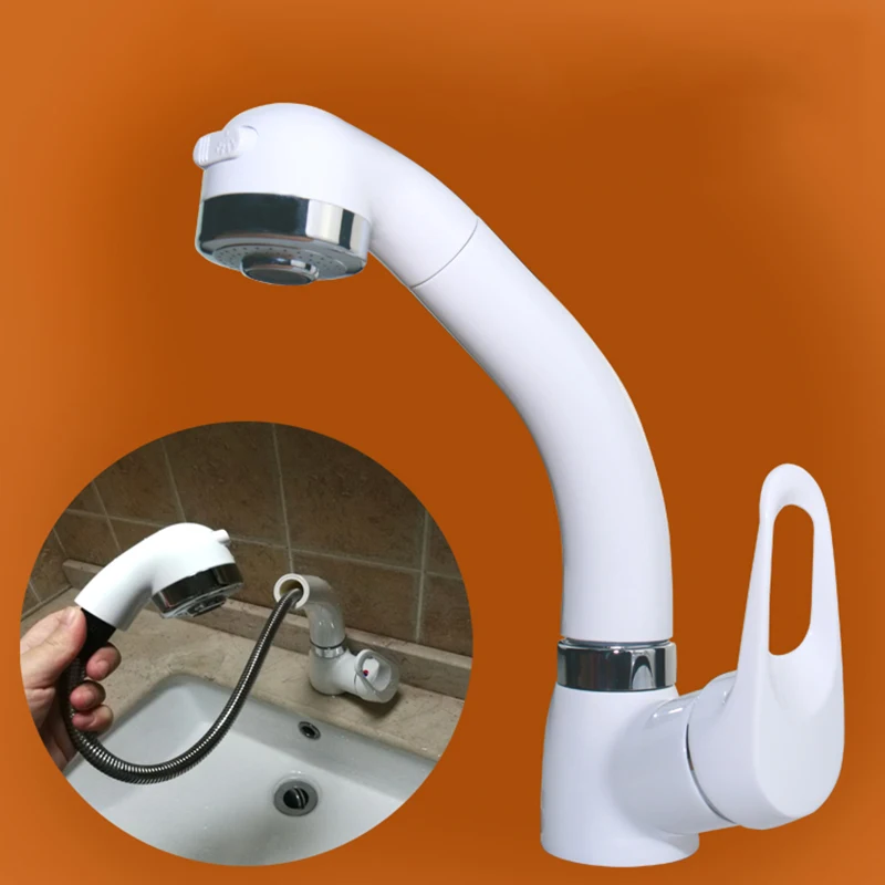 

Pull type face basin faucet cold and hot toilet lavatory wash basin single hole wash head rise and fall stretch flower sprinkles