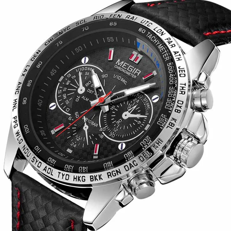 Men's watch, fake three-eye men's watch Quartz Wristwatches