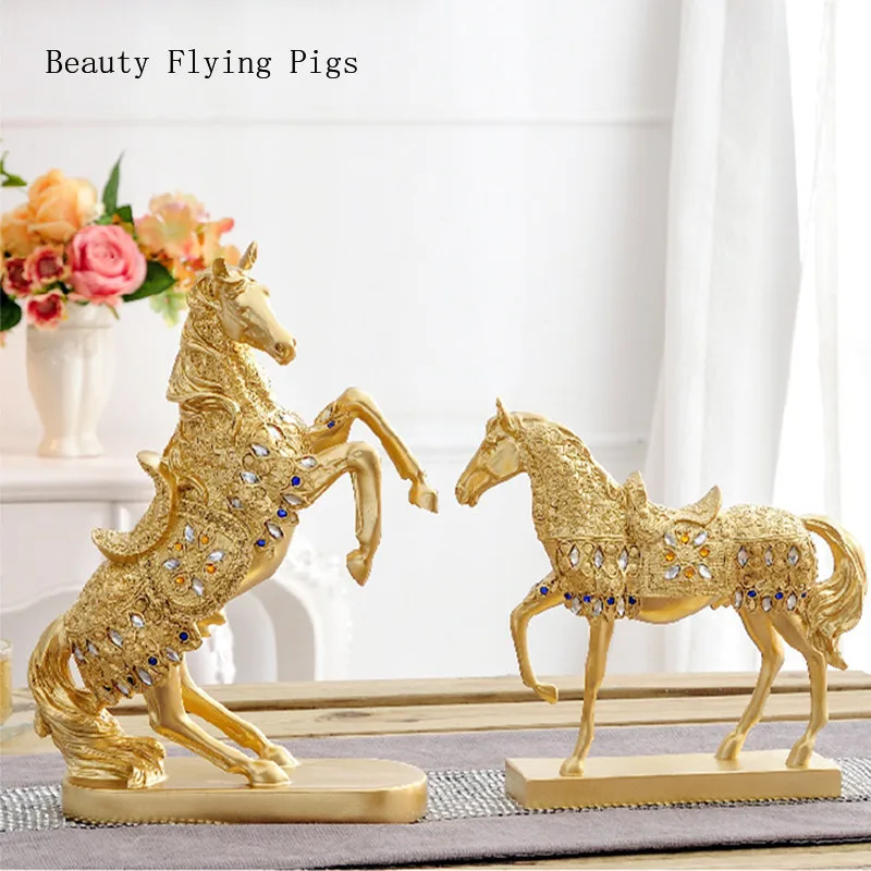 

New home decoration gold silver horse resin ornaments living room decoration nostalgia handmade work fine quality excellent