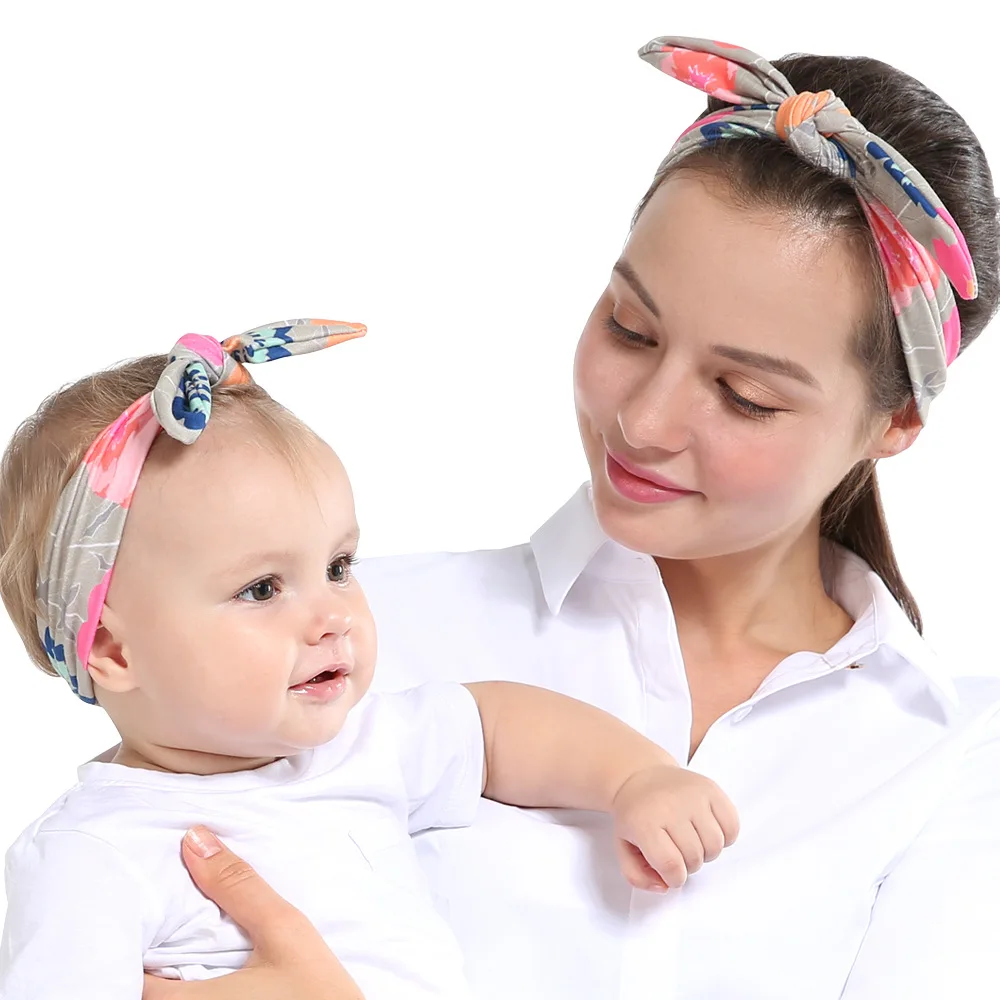 

2Pc/Set Mother Baby Mom And Me Matching Headband Mom Daughter Rabbit Ears Headbands Floral Print Hair Accessories gift