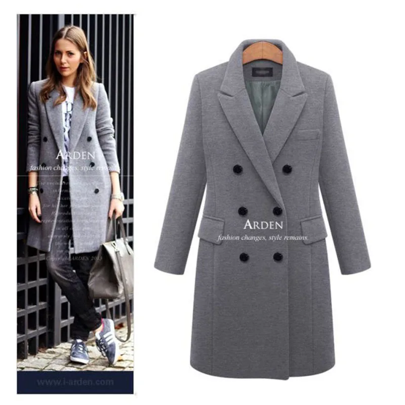 FLULU Autumn Winter Coat Women Casual Wool Solid Jackets Blazers Female Elegant Double Breasted Long Coat Ladies Plus Size 5XL