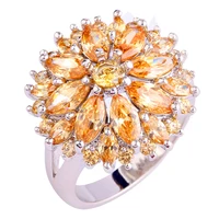 lingmei Wholesale Round Cut Morganite AAA Silver Ring Size 7 8 9 10 11 12 13 Women Charming Champagne Jewelry Nice Flower Design