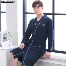 Осенне-зимний халат из хлопка для мужчин, халат с длинным рукавом, Мужская удобная повседневная одежда для сна, домашняя одежда