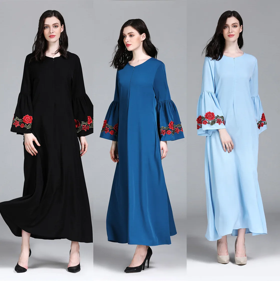 2018 New Muslim Clothes Dubai Robe Skirt long o neck women dress cuff