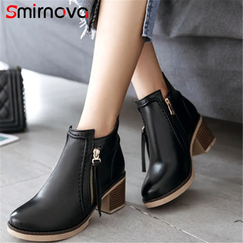 

Smirnova hot 2020 winter women boots new arrival zip simple round toe ankle boots for women solid high heel boots