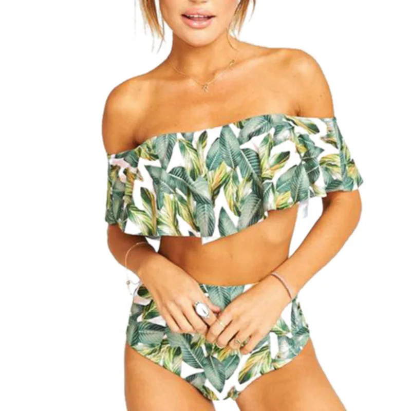 

Newly Ladies Swimsuits Off Shoulder Bikini Floral Printed Briefs Swimwear for Summer BN99