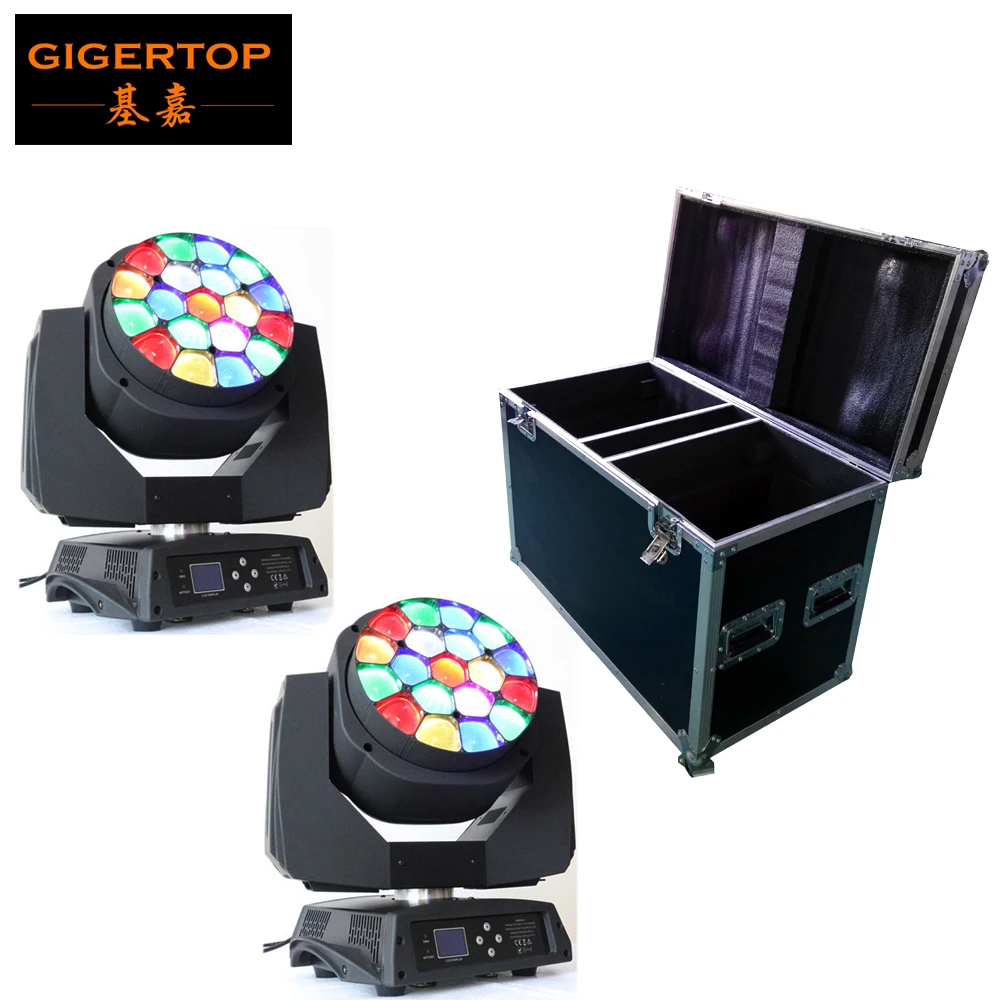 2PCS 19*15W RGBW Led Beam Moving Head Light DJ Stage Lighting Moving Head Beam Wash Flight Case Packing Free Shipping Big Bee