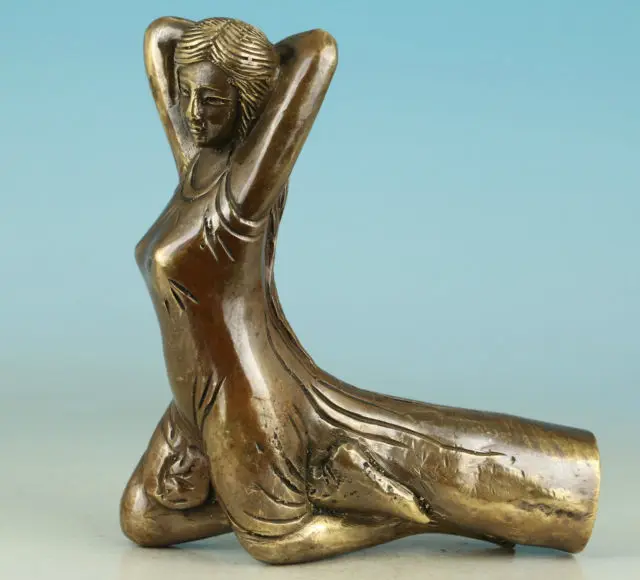 

Chinese Old Handmade Carved belle Collect Statue Walking Pure copper metal sculpture Statue decoration brass factory outlets
