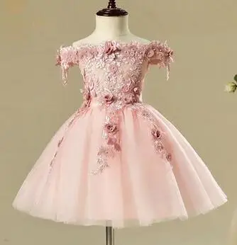 Розовые платья для первого причастия с аппликацией; Vestido Daminha Casamento; вечерние бальные платья из органзы с цветочным узором для девочек - Цвет: short style