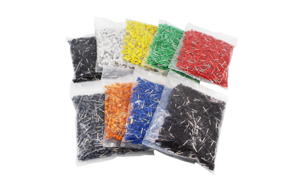 

1000pcs/Pack E0508 E7508 E1008 E1508 E2508 Insulated Ferrules Terminal Block Cord End Wire Connector Electrical Crimp Terminator