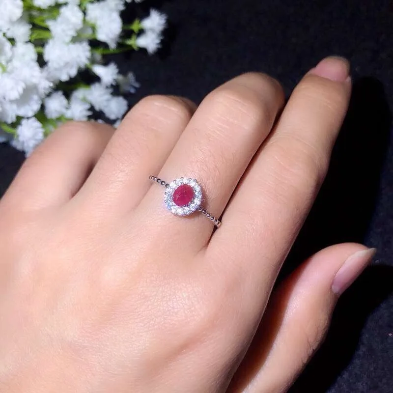 Classic ring, natural ruby ring, 925 Sterling silver, simple and delicate, lady's ring